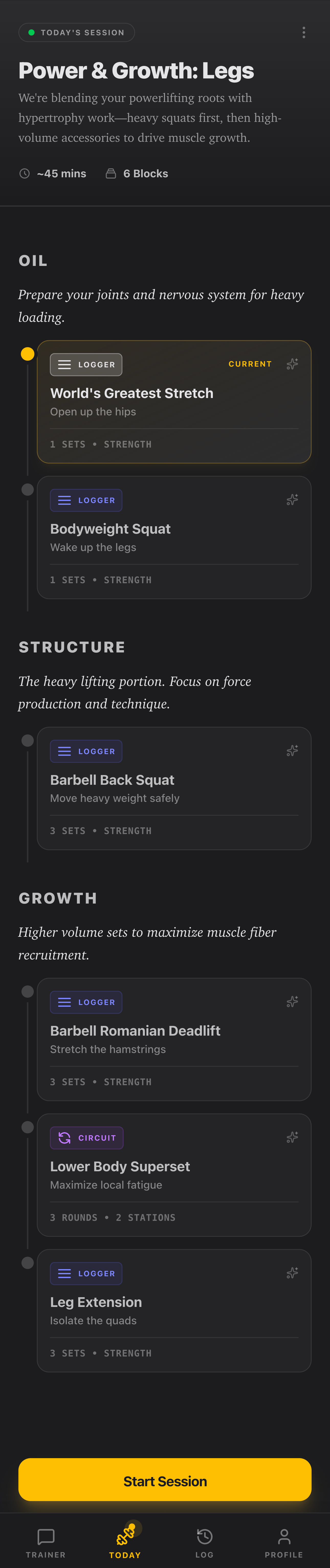 A precise workout manifest generated for specific equipment constraints